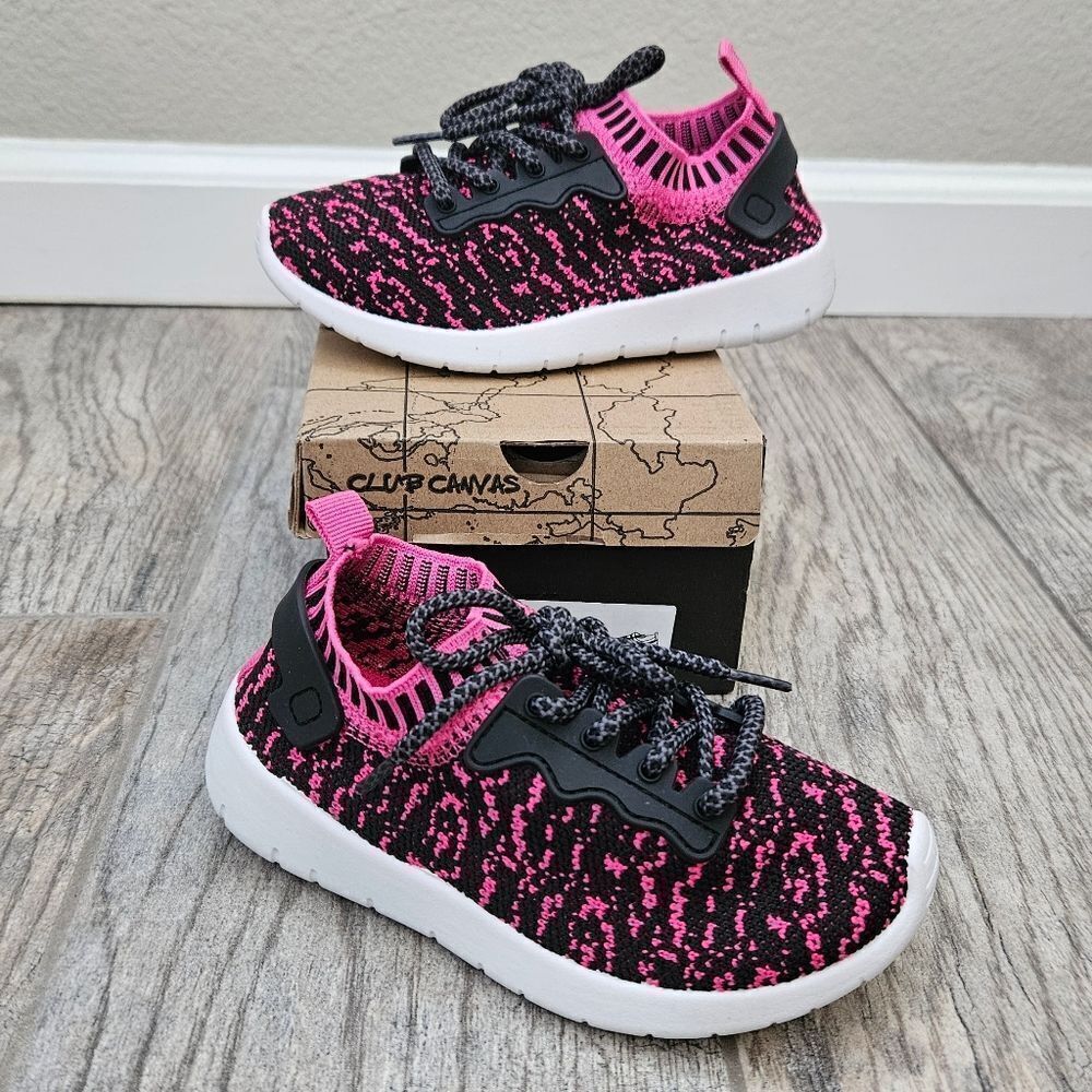 Club Canvas Pink and Black Sock Shoes Size 11T